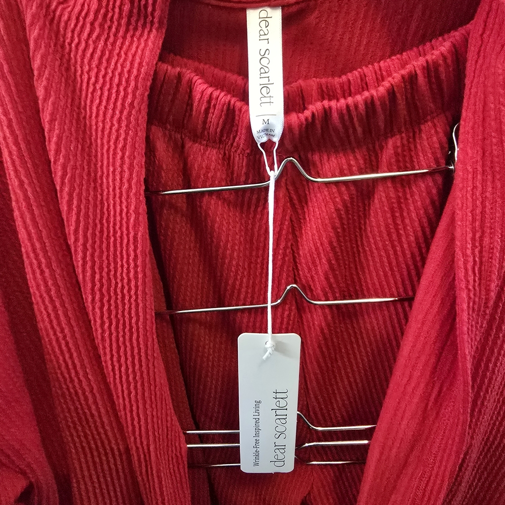 Dear Scarlett Red Ribbed Cardigan And PANTS set